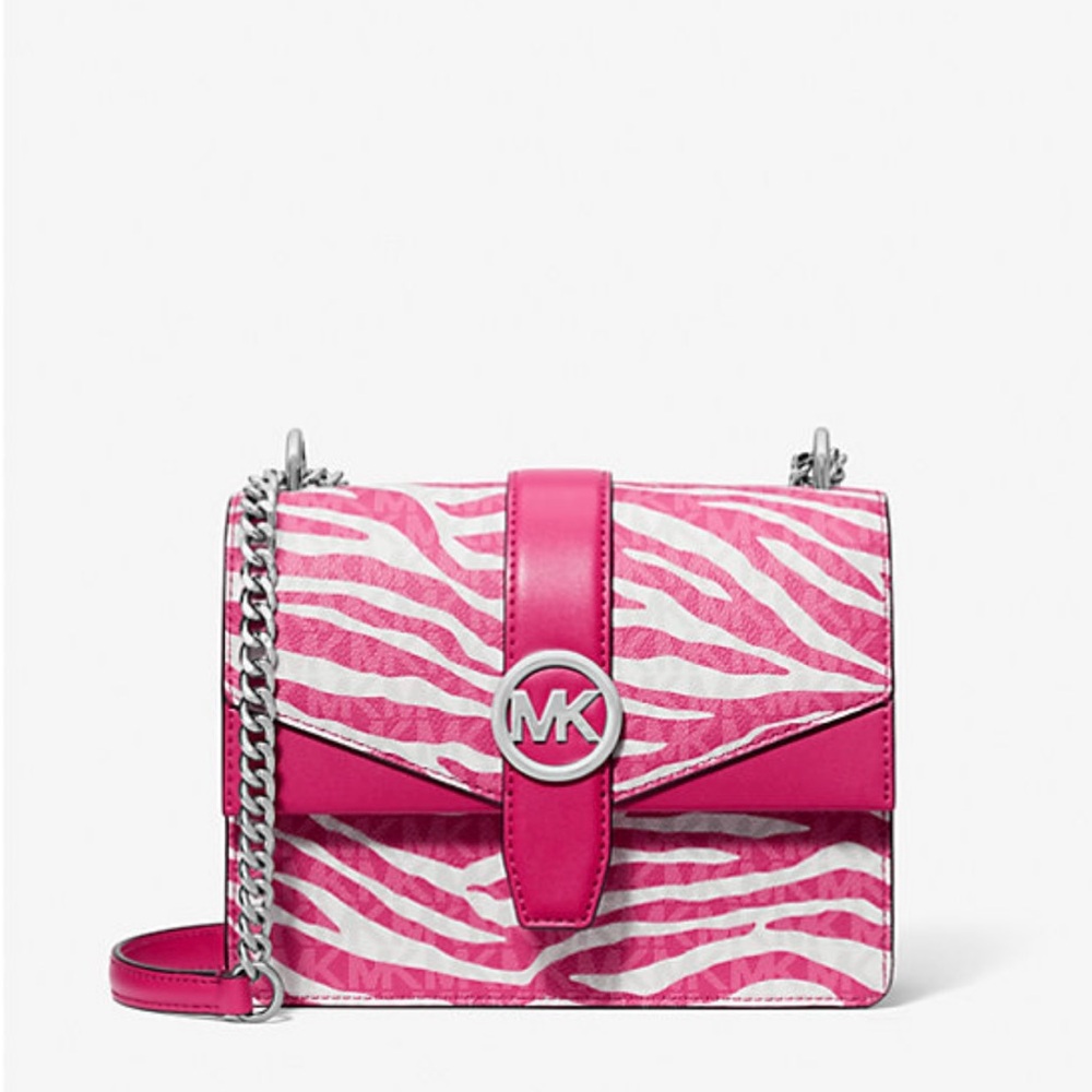 Greenwich Small Animal print logo Pink and White Zebra Crossbody Bag